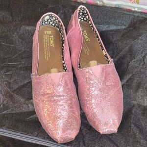 TOMS Glitter Pink Classic Slip-On Flats